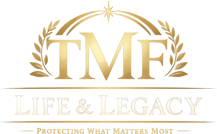 TMF Life & Legacy — gold monogram framed by laurel branches